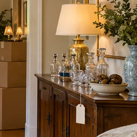 Sample item: Wooden dresser with lamp